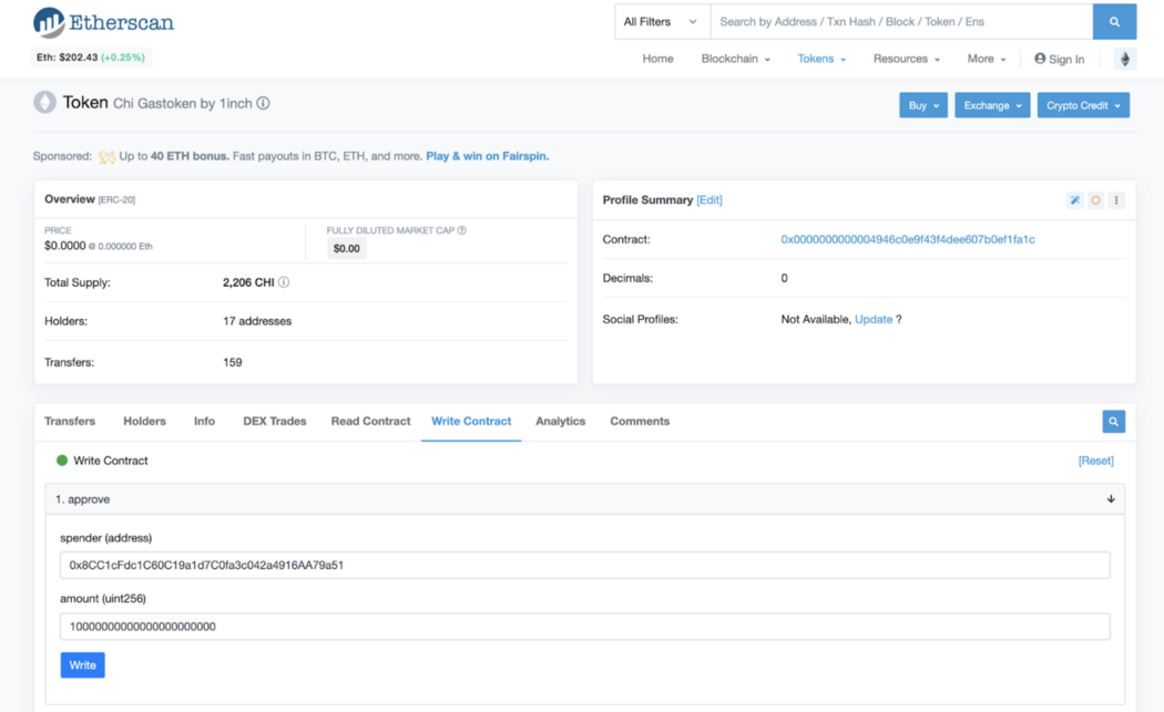 Writing a smart contract to use CHI – 1inch on Medium