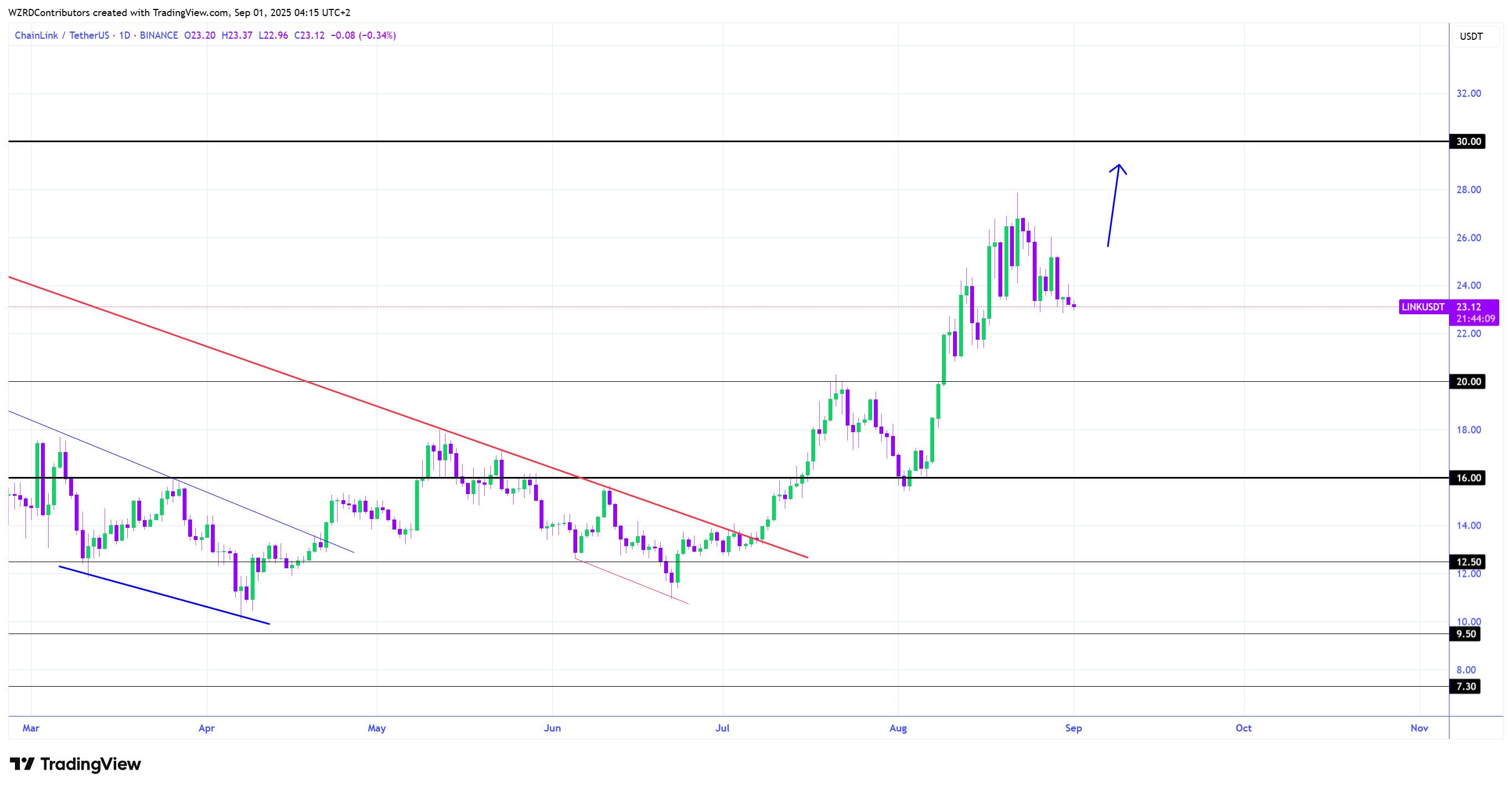 1D LINK/USDT 차트. 출처: Cryptowzrd